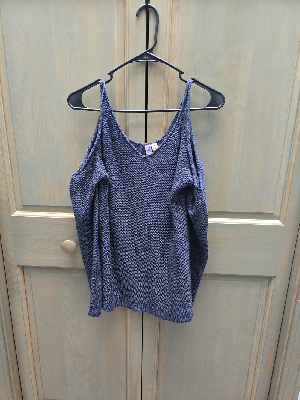 LPA Heather Navy Off-Shoulder Knit Sweater